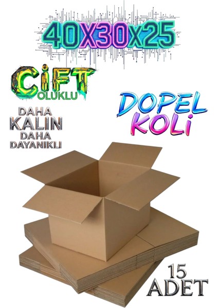 15 Adet 40X30X25 Çift Oluklu Dopel Koli Kutu Boş Karton Çeyiz Kolisi Eşya Taşıma Kolisi