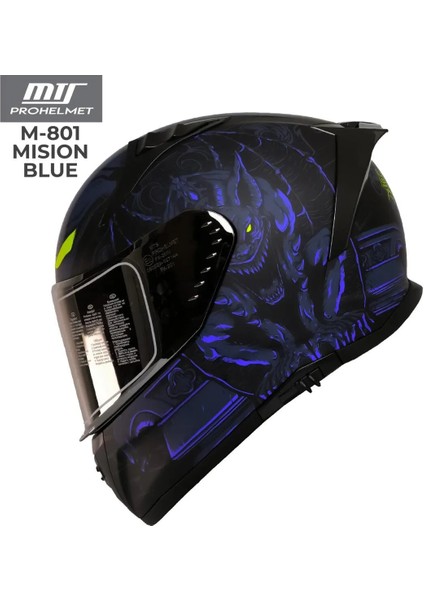 M-801 Mısıon Blue Kapalı Motosiklet Kaskı