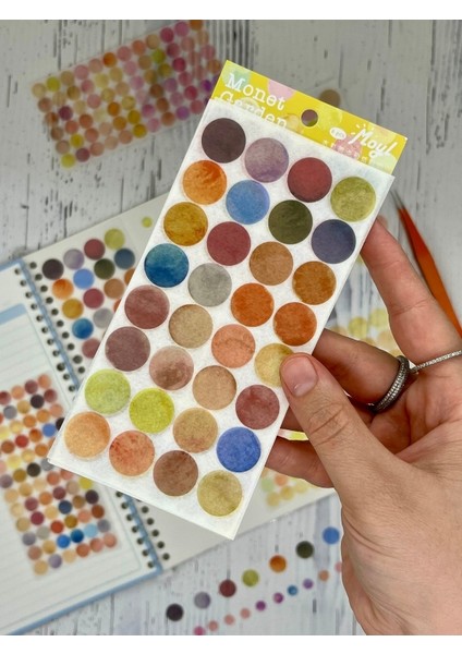 Monet Garden Sarı Tonları 6 Yaprak 312 Adet Yuvarlak Kağıt Sticker Seti / Etiket / Çıkartma