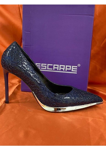 LES026 Mavi Desenli Topuklu Kadın Stiletto Ayakkabı fiyatları