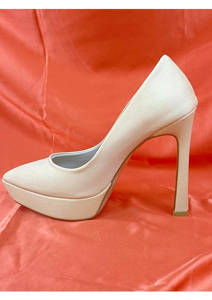 LES029 Bej Platformlu Stiletto Kadın Topuklu Ayakkabı