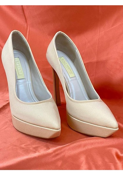 LES029 Bej Platformlu Stiletto Kadın Topuklu Ayakkabı modelleri