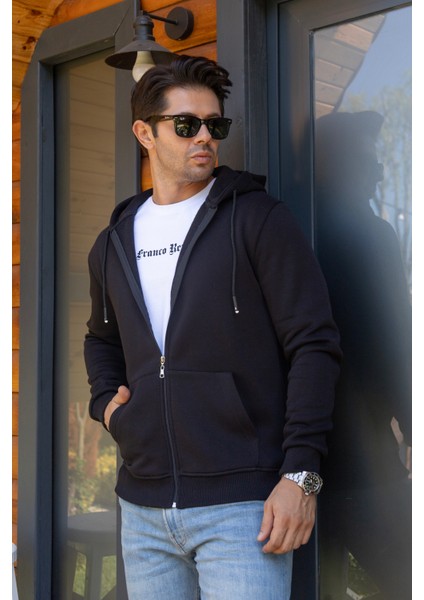 Kapüşonlu Boydan Fermuarlı 3 Iplik Şardonlu Pamuklu Sweatshirt fiyatları