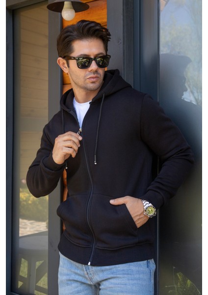 Kapüşonlu Boydan Fermuarlı 3 Iplik Şardonlu Pamuklu Sweatshirt modelleri