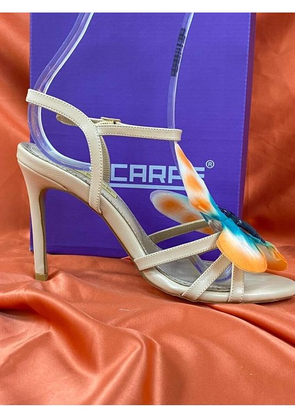 LES025 Krem Renkli Kelebek Aksesuarlı Zarif Ince Topuklu Kadın Ayakkabı Stiletto fiyatları