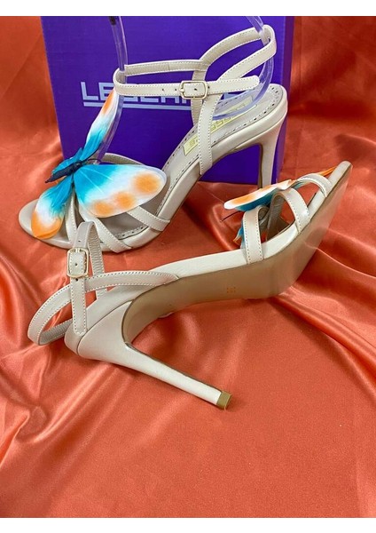 LES025 Krem Renkli Kelebek Aksesuarlı Zarif Ince Topuklu Kadın Ayakkabı Stiletto indirimleri
