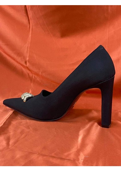 LES030 Siyah Kadın Abiye Taşlı Stiletto Topuklu Ayakkabı