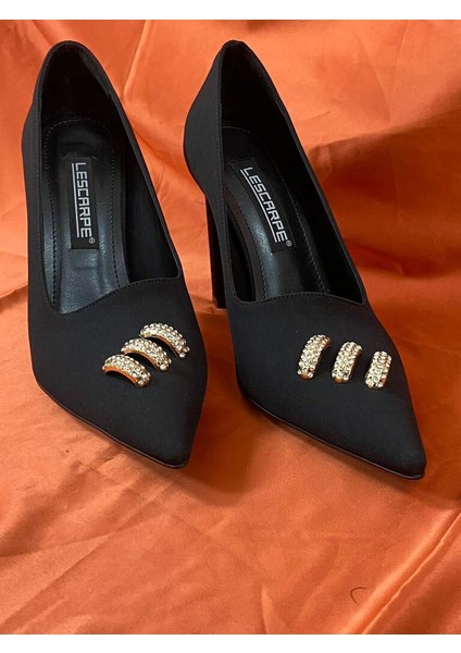 LES030 Siyah Kadın Abiye Taşlı Stiletto Topuklu Ayakkabı modelleri