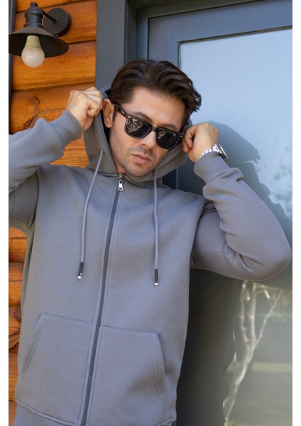 Kapüşonlu Boydan Fermuarlı 3 Iplik Şardonlu Pamuklu Sweatshirt fiyatları