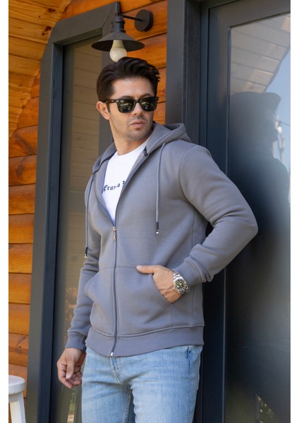 Kapüşonlu Boydan Fermuarlı 3 Iplik Şardonlu Pamuklu Sweatshirt fırsatları