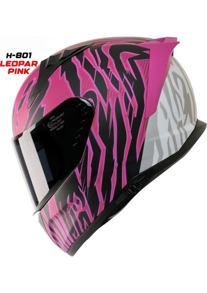 M801 Leopar Pink Kapalı Motosiklet Kaskı