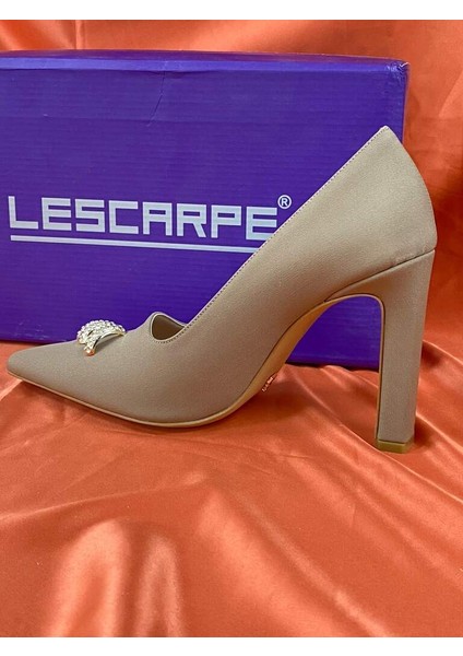 LES030 Vizon Kadın Abiye Taşlı Stiletto Topuklu Ayakkabı
