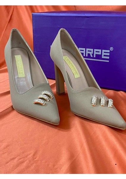 LES030 Vizon Kadın Abiye Taşlı Stiletto Topuklu Ayakkabı modelleri