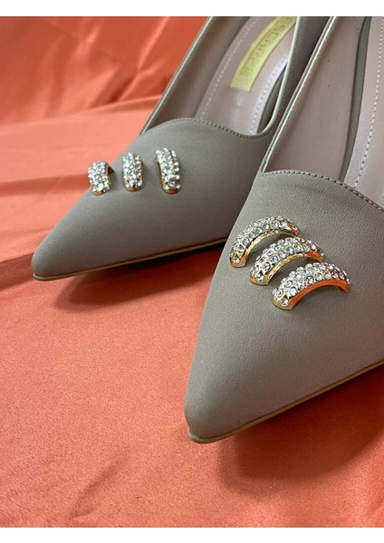 LES030 Vizon Kadın Abiye Taşlı Stiletto Topuklu Ayakkabı fırsatları