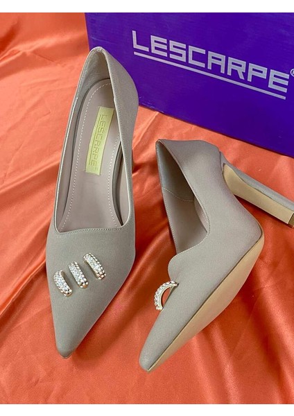 LES030 Vizon Kadın Abiye Taşlı Stiletto Topuklu Ayakkabı indirimleri