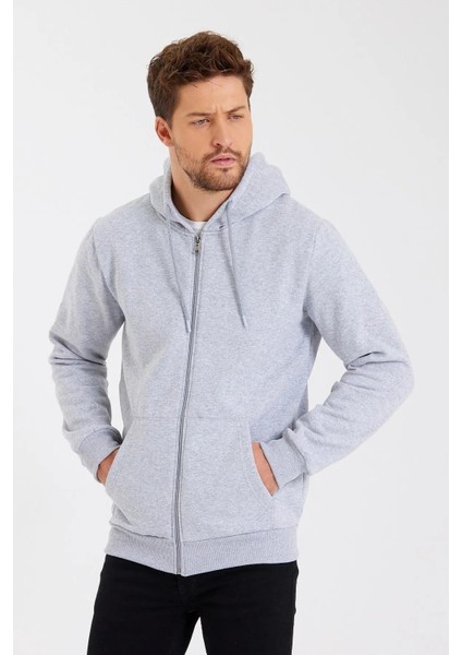 Gri Kapüşonlu Regular Fit Hırka Düz Paça Erkek Eşofman Takımı indirimleri