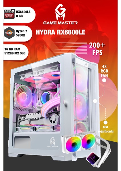 Hydra RX6600LE Ryzen 7 5700X 16GB Ram 512GB Nvme M.2 SSD RX6600LE 8gb Sıvı Soğutuculu Gaming Pc