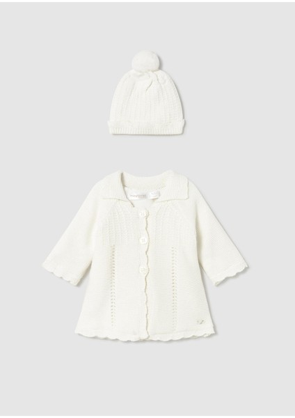Newborn Kız Bebek Örgü Uzun Hırka ve Şapka