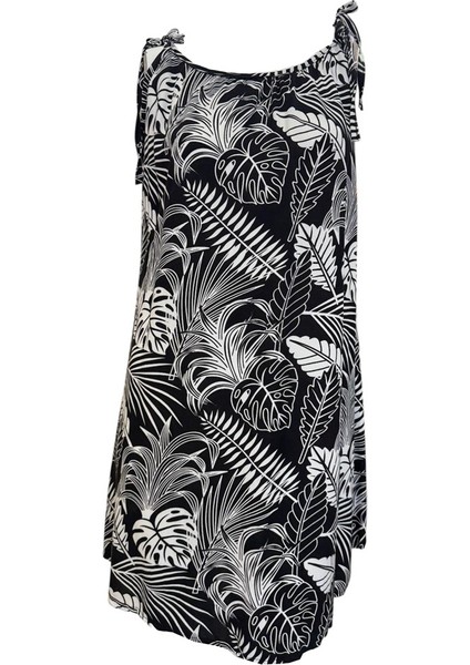 5093E Otantik Baskılı %100 Pamuk Ip Askılı Elbise