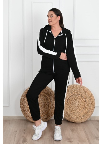 Kadın Yan Şerit Detaylı Büyük Beden Eşofman Takımı 3504-23