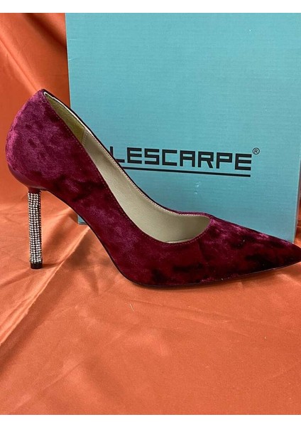 LES028 Bordo Kadife Özel Tasarım Topukta Kristal Taş Detay Kadın Ayakkabı Stiletto fiyatları