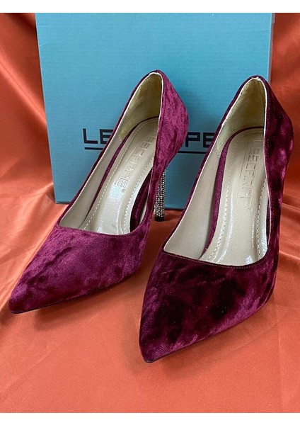 LES028 Bordo Kadife Özel Tasarım Topukta Kristal Taş Detay Kadın Ayakkabı Stiletto fırsatları