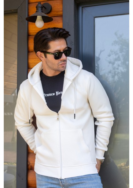 Kapüşonlu Boydan Fermuarlı 3 Iplik Şardonlu Pamuklu Sweatshirt modelleri