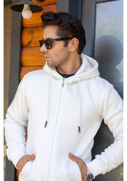 Kapüşonlu Boydan Fermuarlı 3 Iplik Şardonlu Pamuklu Sweatshirt indirimleri