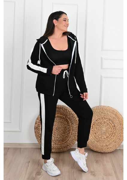 Kadın Yan Şerit Detaylı Büyük Beden Eşofman Takımı 3504-23 indirimleri