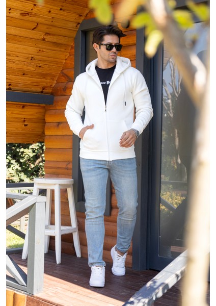 Kapüşonlu Boydan Fermuarlı 3 Iplik Şardonlu Pamuklu Sweatshirt fiyatları