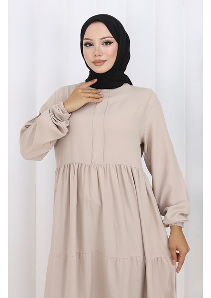 Beli Büzgülü Kolu Lastikli Elbise 2149-06 Taş fırsatları