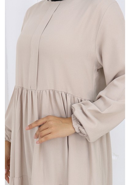 Beli Büzgülü Kolu Lastikli Elbise 2149-06 Taş indirimleri