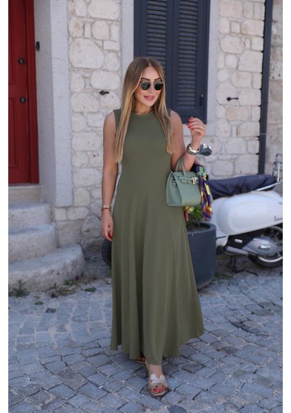 Kadın Sıfır Kollu Bisiklet Yaka Viskon Elbise modelleri