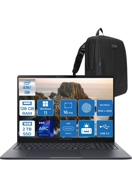 Expertbook B5 B5605CCA-U716512B1D Intel® Core™ Ultra 7 255H Aı 128GB Ddr5 2tb SSD Intel® Arc™ Graphics 16" Wuxga (1920X1200) IPS 300NITS WIN11PRO Taşınabilir Bilgisayar B5605CCAP34+ZETTAÇANTA