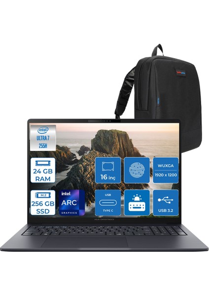 Expertbook B5 B5605CCA-U716512B1D Intel® Core™ Ultra 7 255H Aı 24GB Ddr5 256GB SSD Intel® Arc™ Graphics 16" Wuxga (1920X1200) IPS 300NITS Freedos Taşınabilir Bilgisayar B5605CCAF01+ZETTAÇANTA