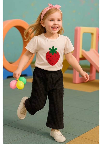 Kız Çocuk Siyah Beli Lastikli Bürümcük Kumaş Rahat Kesim Pantolon - Kız Çocuk Pantolon modelleri