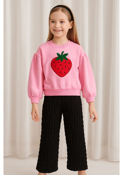 Kız Çocuk Siyah Beli Lastikli Bürümcük Kumaş Rahat Kesim Pantolon - Kız Çocuk Pantolon indirimleri