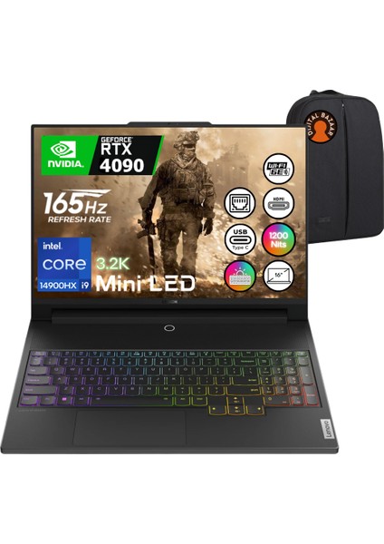 legion 9 Intel Core I9 14900HX 64GB 3tb SSD 16GB-RTX4090 Fdos 16" 3,2k 165Hz Miniled Oyuncu Bilgisayarı 83G0002VTR