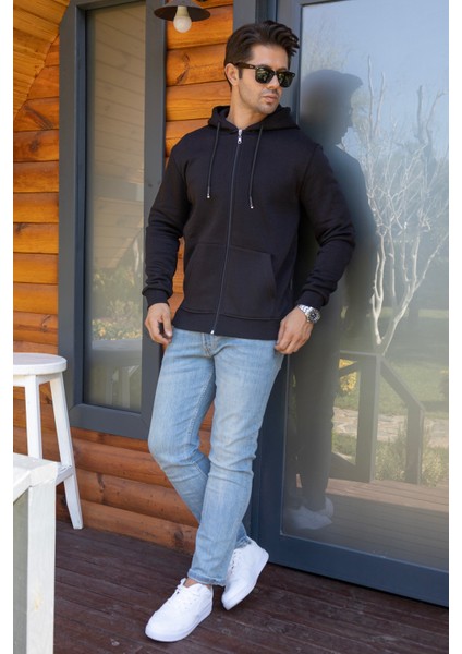 Kapüşonlu Boydan Fermuarlı 3 Iplik Şardonlu Pamuklu Sweatshirt fırsatları