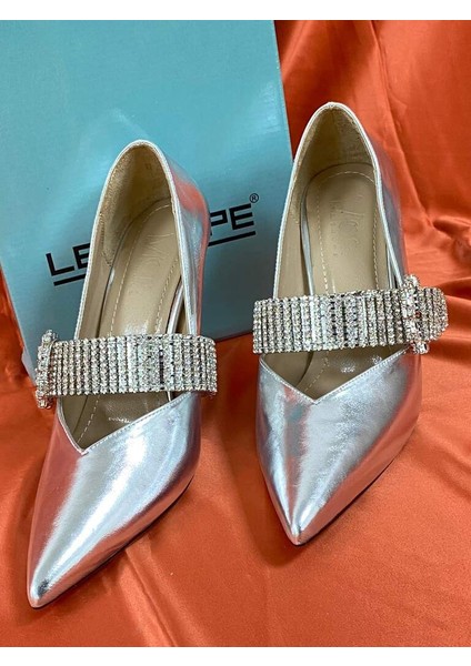 LES045 Gümüş Kadın Taşlı Kemer Tokalı Abiye Topuklu Ayakkabı Stiletto fırsatları
