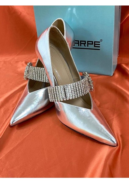 LES045 Gümüş Kadın Taşlı Kemer Tokalı Abiye Topuklu Ayakkabı Stiletto indirimleri