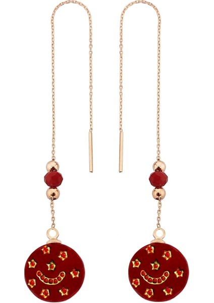 925 Ayar Gümüş Rose Ay-Yıldız Motifli Lâl Taşlı Zincir Küpe - 12110801 fiyatları