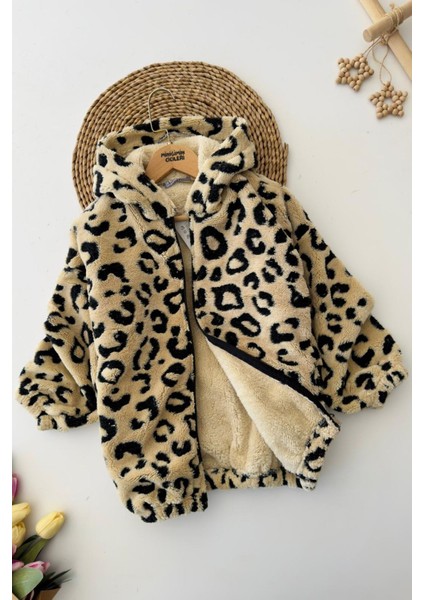 Leopar Detaylı Kışlık Çocuk kuzu mont - Bej fiyatları