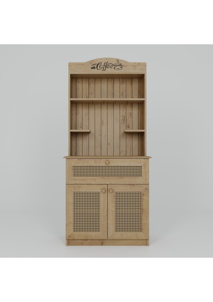 Lucas 2 Kapaklı Çekmeceli Sarı Hasır Desen Kahve Köşesi Çok Amaçlı Mutfak Dolabı - Safir Meşe fırsatları