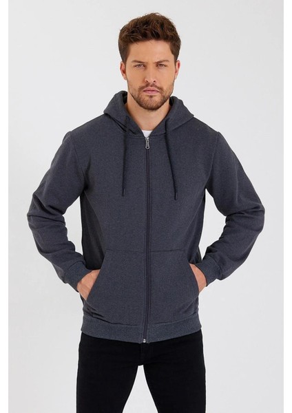 Antrasit Kapüşonlu Regular Fit Hırka Düz Paça Erkek Eşofman Takımı indirimleri