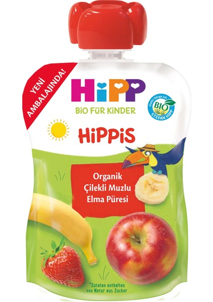 Nessiworld p Organik Çilekli Muzlu Elmalı Meyve Püresi 100 gr