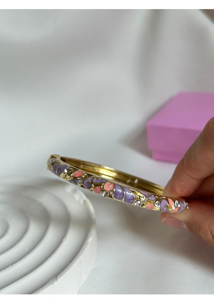 Renkli Mineli Bilezik Taşlı Mineli Sedefli Altın Renk Bileklik Sevgiliye Kız Arkadaşa Hediye Kutulu