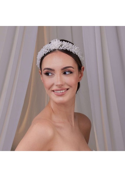 Inci Detaylı Kristal Taşlı Beyaz Gelin Taç ve Saç Aksesuarı – Işıltılı Zarif Tasarım fiyatları