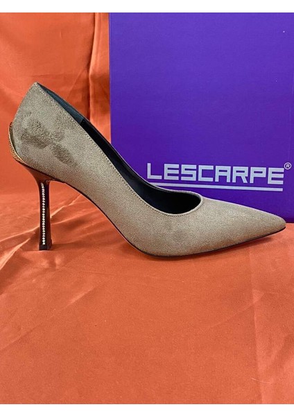 LES044 Vizon (Koyu Bej) Süet Kadife Kadın Stiletto Ayakkabı fiyatları