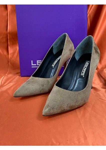 LES044 Vizon (Koyu Bej) Süet Kadife Kadın Stiletto Ayakkabı fırsatları